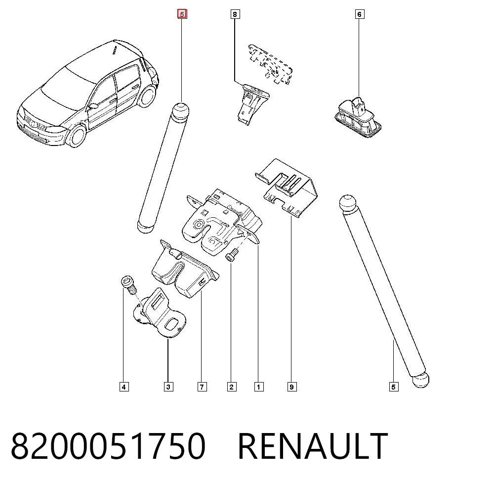 8200051750 Renault (RVI) Amortecedor de tampa de porta-malas (de 3ª/5ª porta traseira)