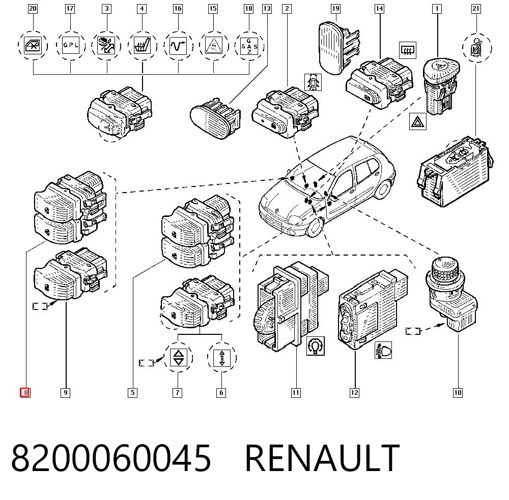 8200060045 Renault (RVI) Unidade de botões dianteira esquerda de controlo de elevador de vidro