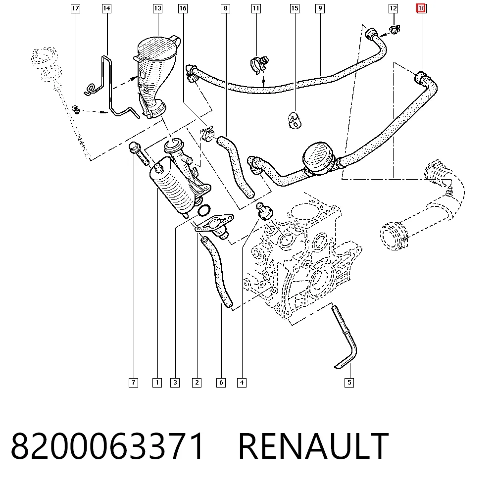 8200063371 Renault (RVI) Cano derivado de ventilação de cárter (de separador de óleo)