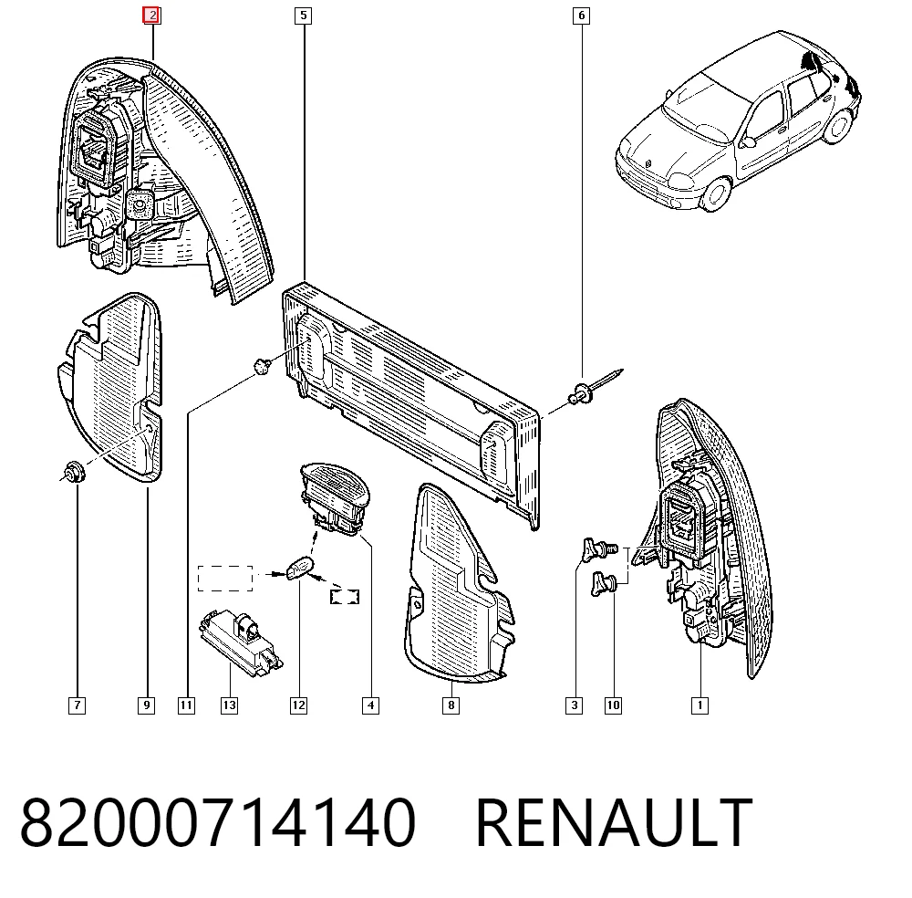 Lanterna traseira direita para Renault Clio II BB, CB
