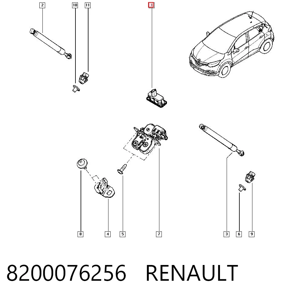 8200076256 Renault (RVI) Botão de acionamento do fecho de tampa de porta-malas (de 3ª/5ª porta (de tampa de alcapão)