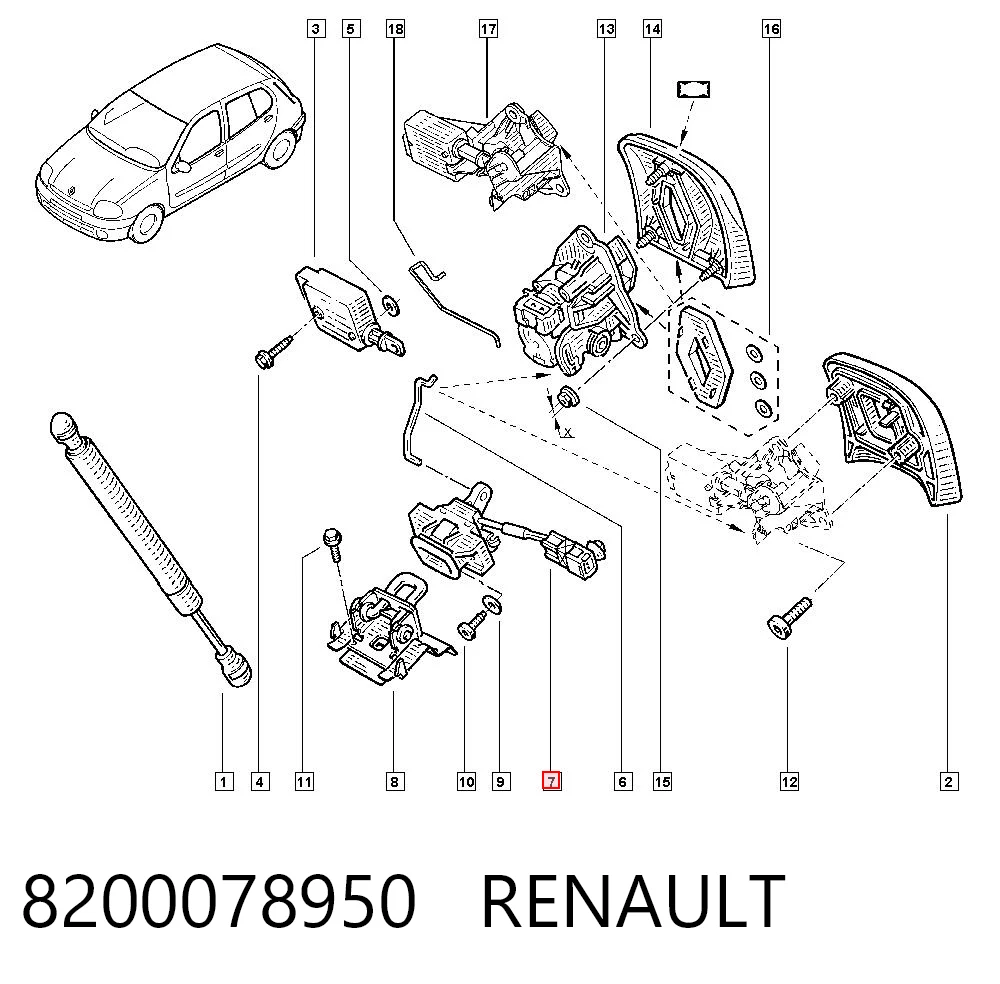 8200078950 Renault (RVI) Fecho de tampa de porta-malas (de 3ª/5ª porta traseira)