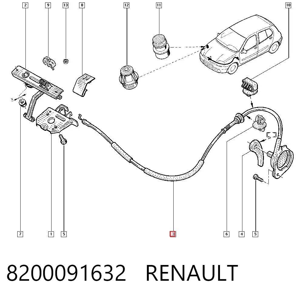 Cabo de abertura da capota Renault Clio II BB, CB ao melhor preço
