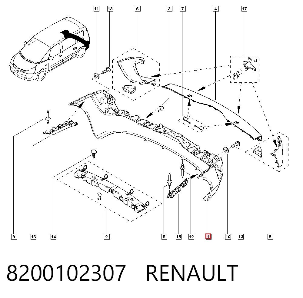 Pára-choque traseiro para Renault Espace IV JK0