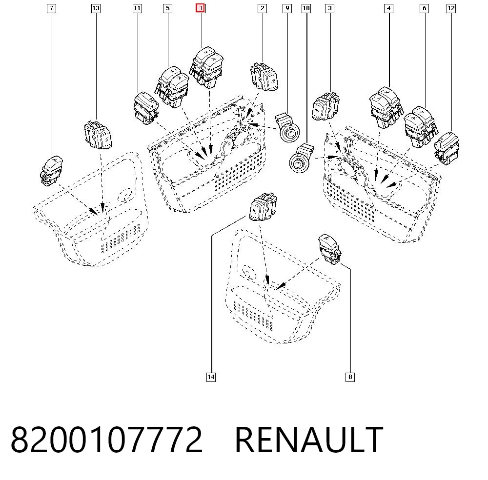 8200107772 Renault (RVI) Unidade de botões dianteira esquerda de controlo de elevador de vidro
