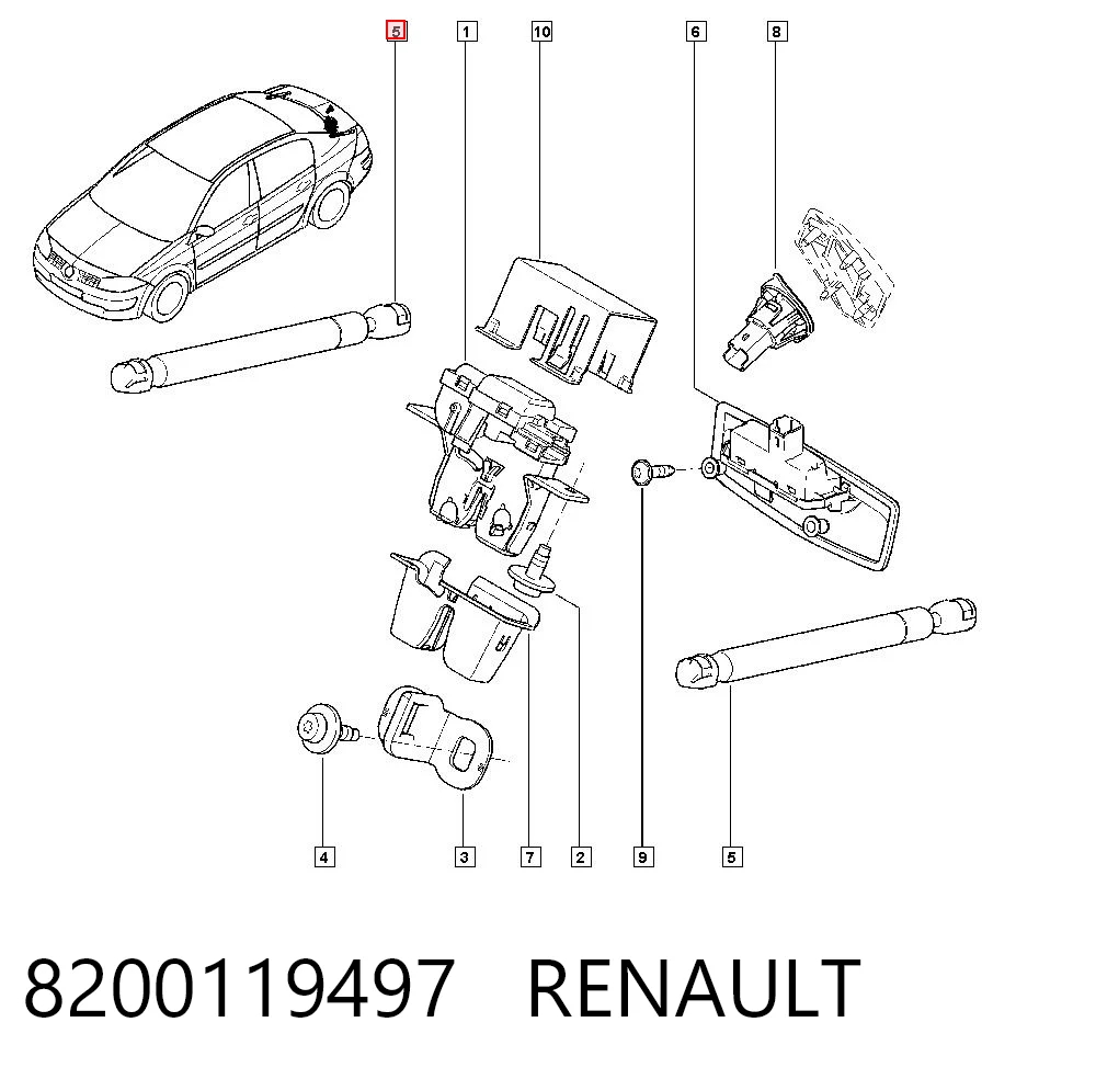 8200119497 Renault (RVI) Amortecedor de tampa de porta-malas (de 3ª/5ª porta traseira)