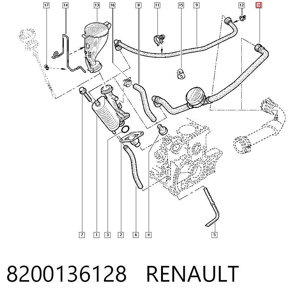 8200136128 Renault (RVI) Cano derivado de ventilação de cárter (de separador de óleo)