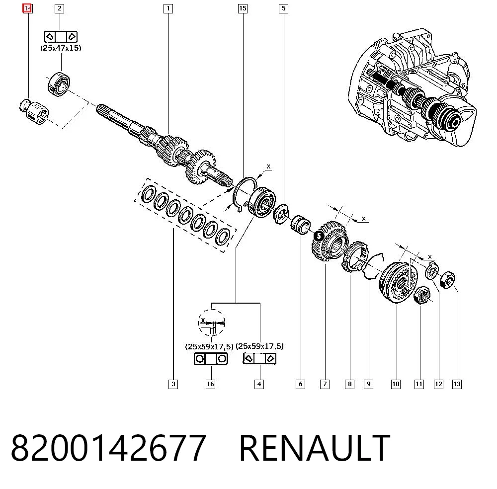 8200142677 Lada Rolamento de suporte da árvore primária da Caixa de Mudança (rolamento de centragem de volante)