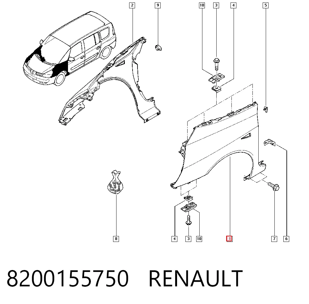 Pára-lama dianteiro esquerdo para Renault Espace IV JK0