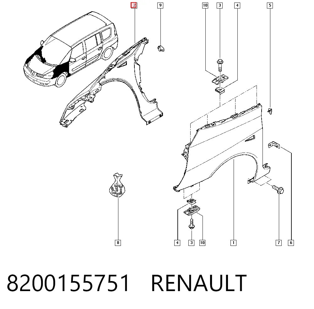 Pára-lama dianteiro direito para Renault Espace IV JK0