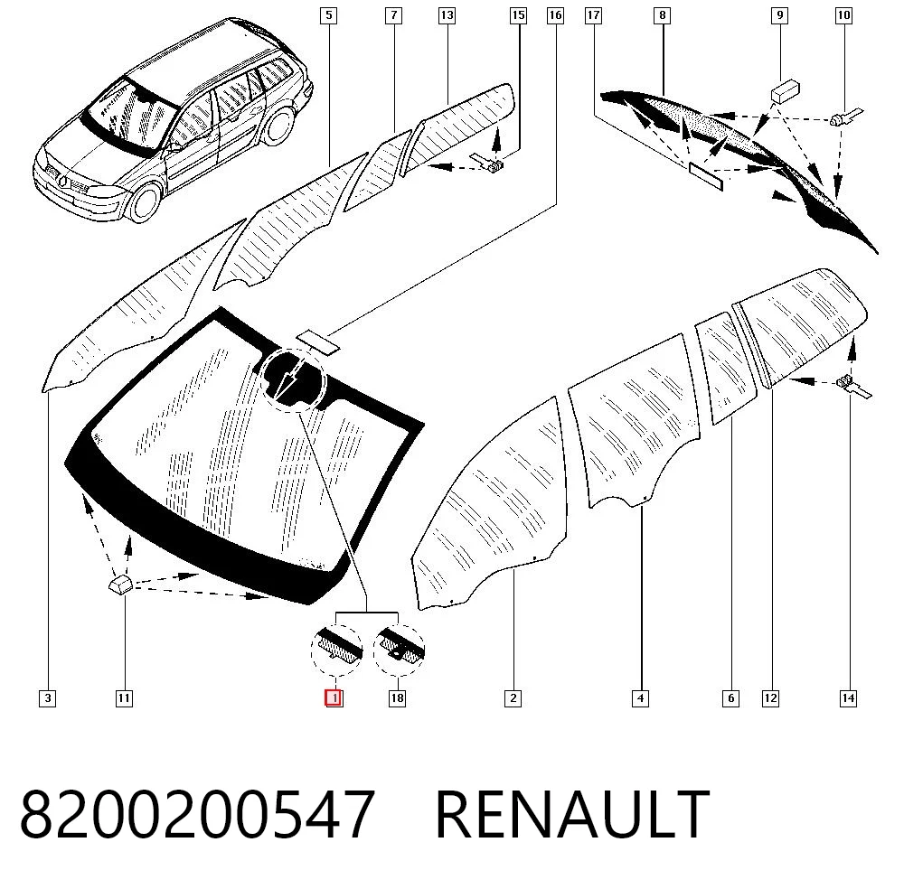  Pára-brisas Renault Megane II sedan (LM0, LM1) (2003 - 2012) II