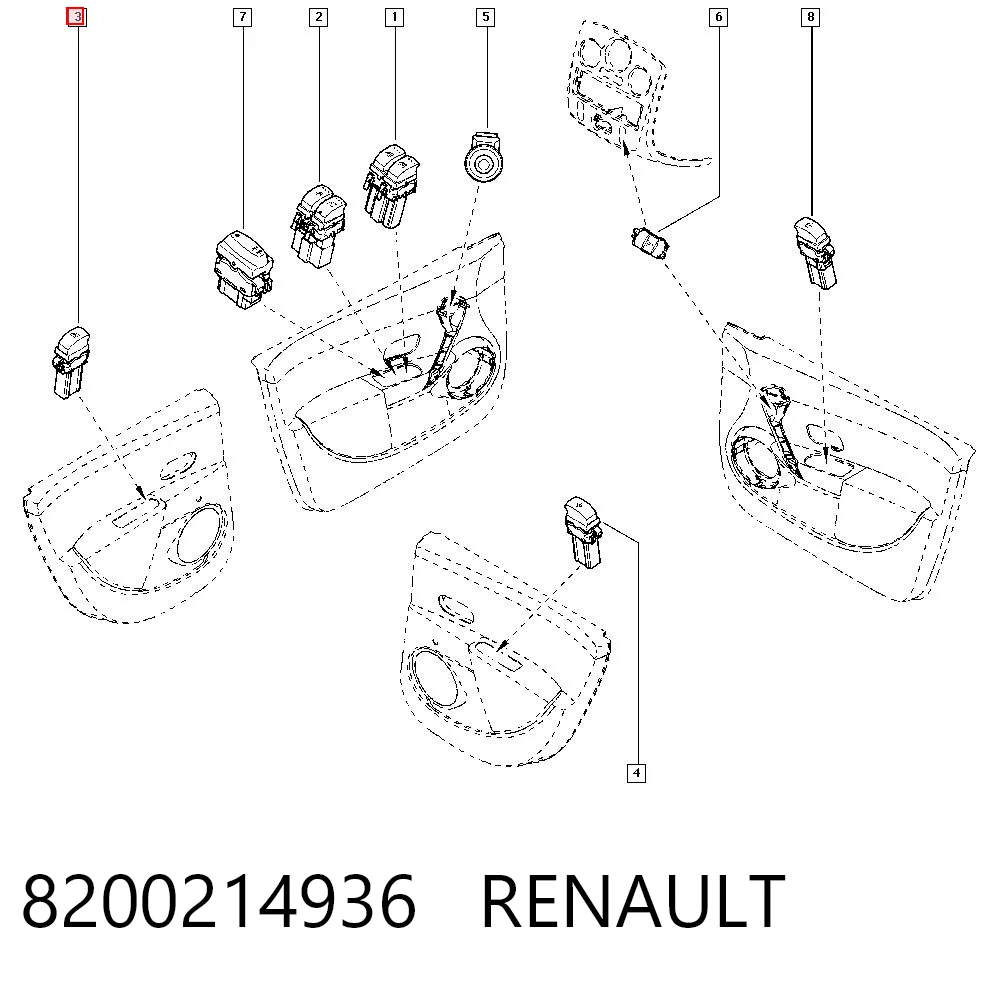 8200214936 Renault (RVI) Botão traseiro de ativação de motor de acionamento de vidro