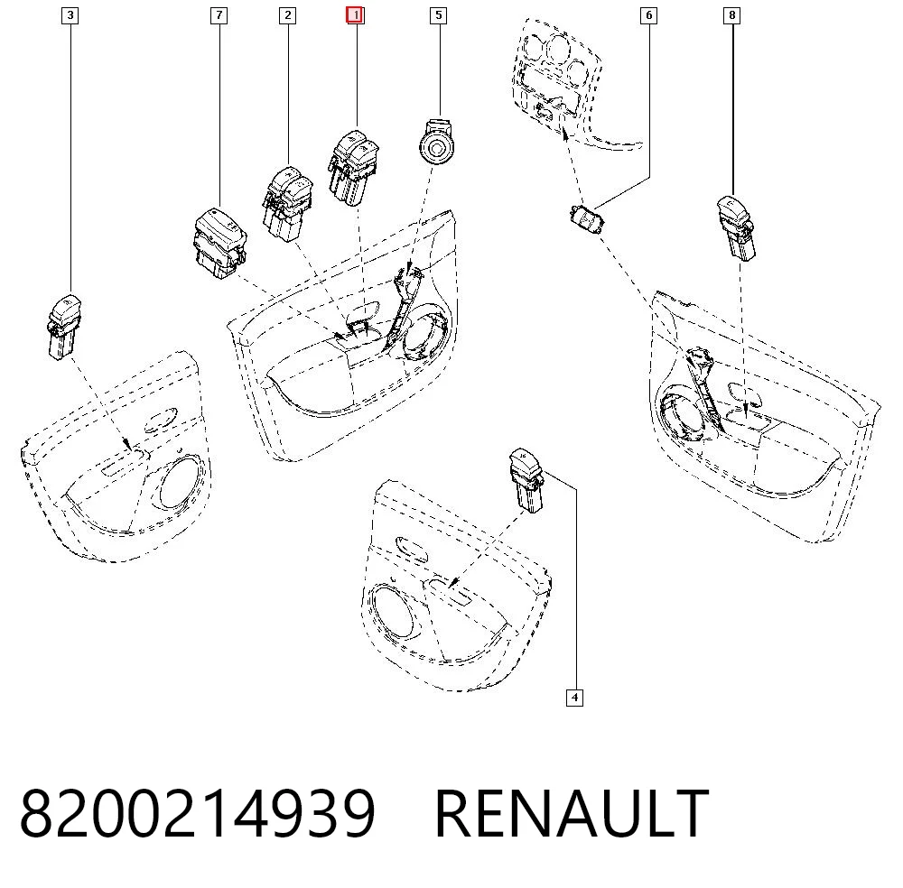 8200214939 Renault (RVI) Botão dianteiro esquerdo de ativação de motor de acionamento de vidro