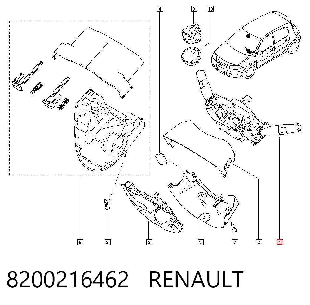 8200216462 Renault (RVI) Comutador instalado na coluna da direção, montado
