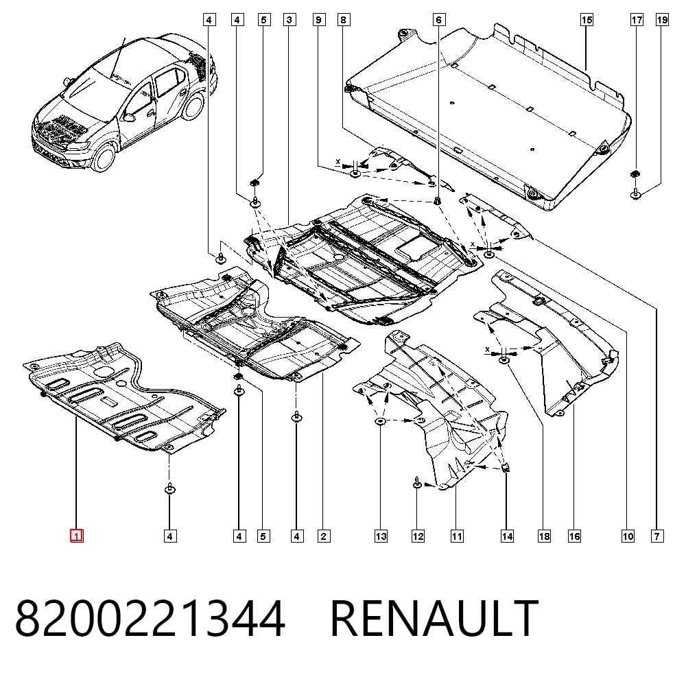  Proteção de motor, de panela (da seção de motor) Dacia Logan I sedan (LS) (2004 - 2012) I