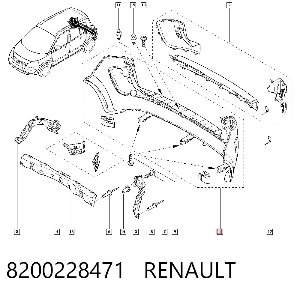  Pára-choque traseiro Renault Scenic II monovolume (JM0, JM1) (2003 - 2009) II