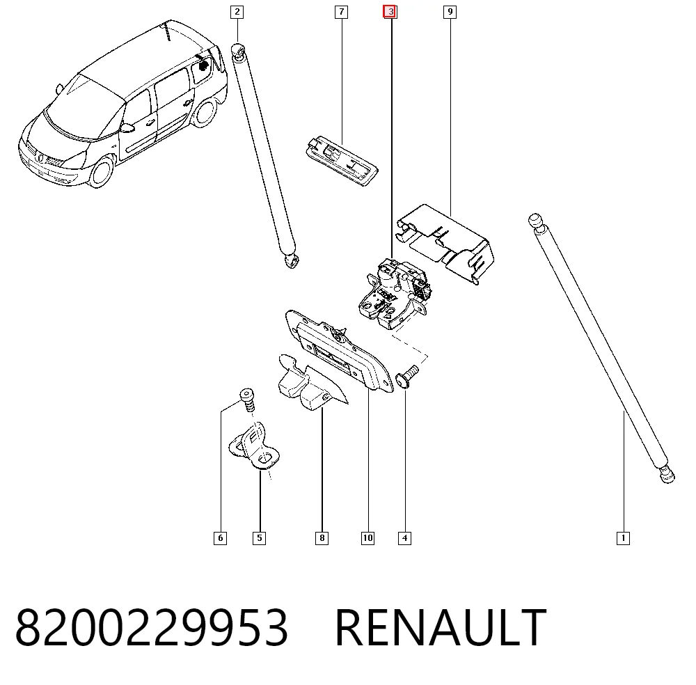 Fecho de tampa de porta-malas (de 3ª/5ª porta traseira) para Renault Laguna II BG0, BG1
