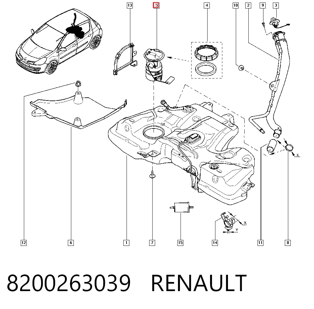 Sensor do nível de combustível no tanque Renault Clio III BR01, CR01