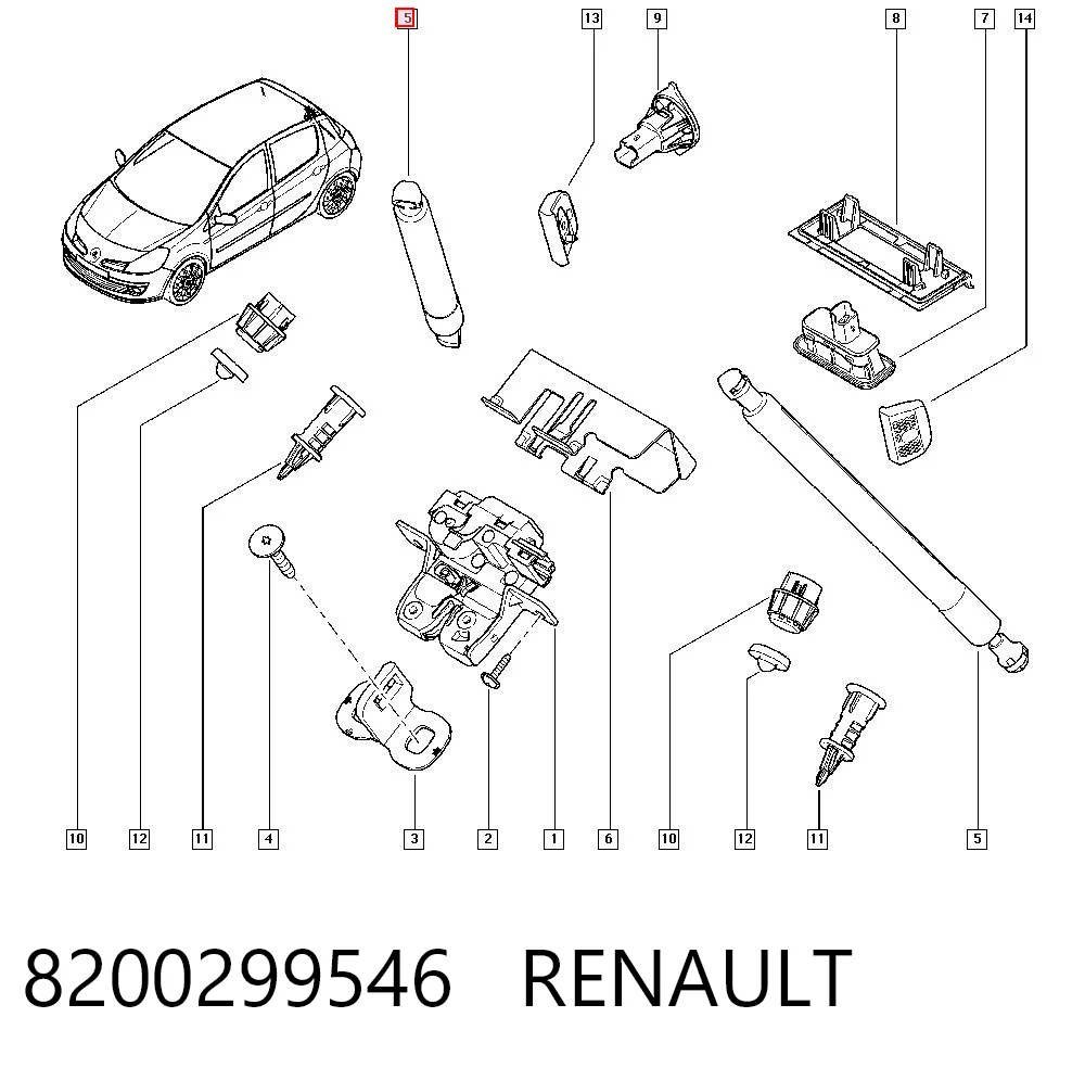 8200299546 Renault (RVI) Amortecedor de tampa de porta-malas (de 3ª/5ª porta traseira)