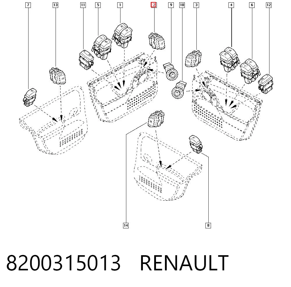 8200315013 Renault (RVI) Botão dianteiro direito de ativação de motor de acionamento de vidro