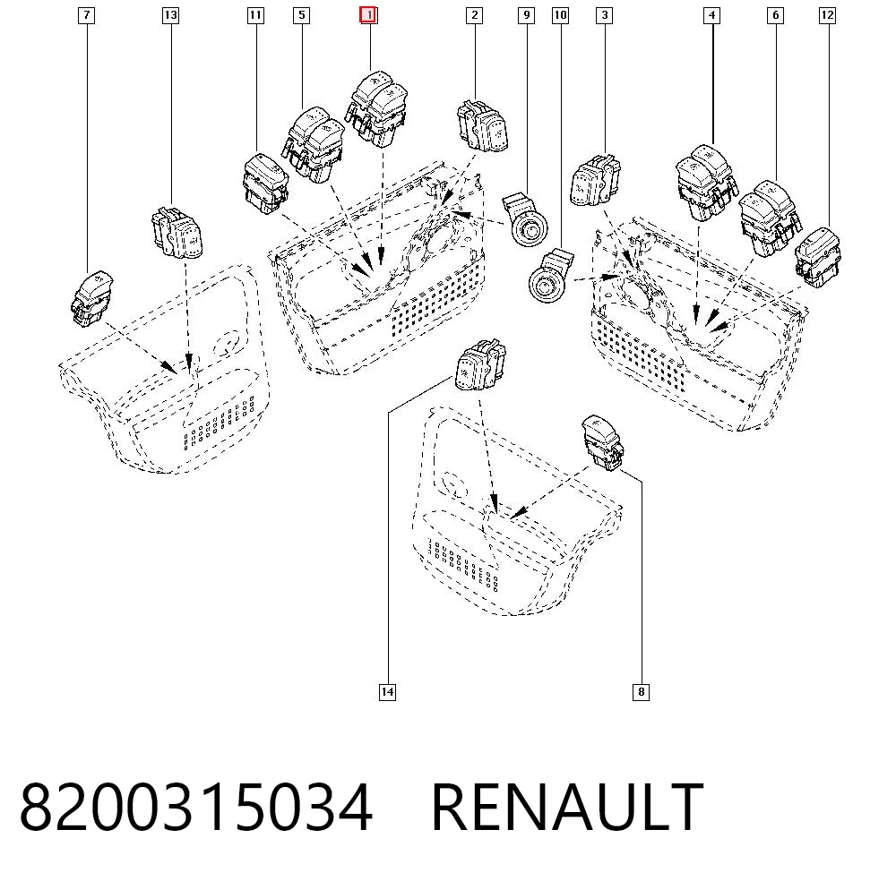 8200315034 Renault (RVI) Unidade de botões dianteira esquerda de controlo de elevador de vidro