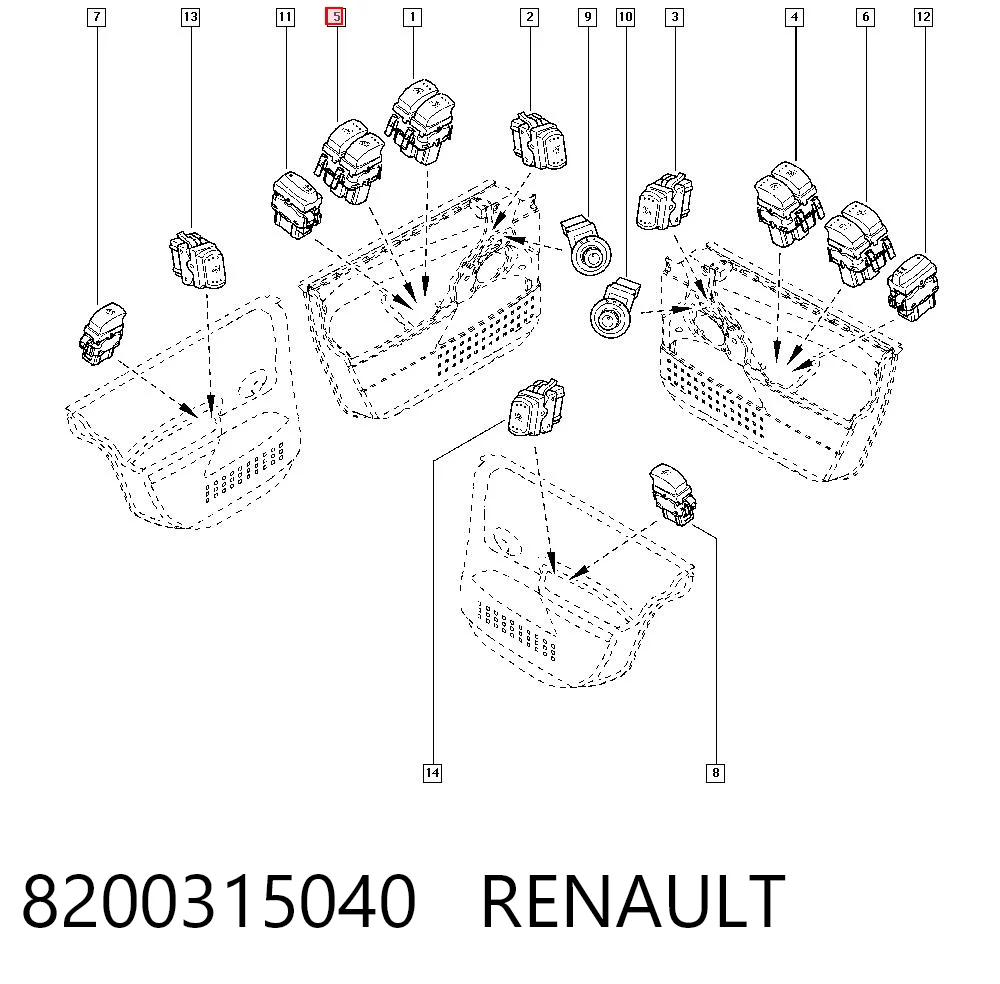 8200315040 Renault (RVI) Unidade de botões dianteira esquerda de controlo de elevador de vidro