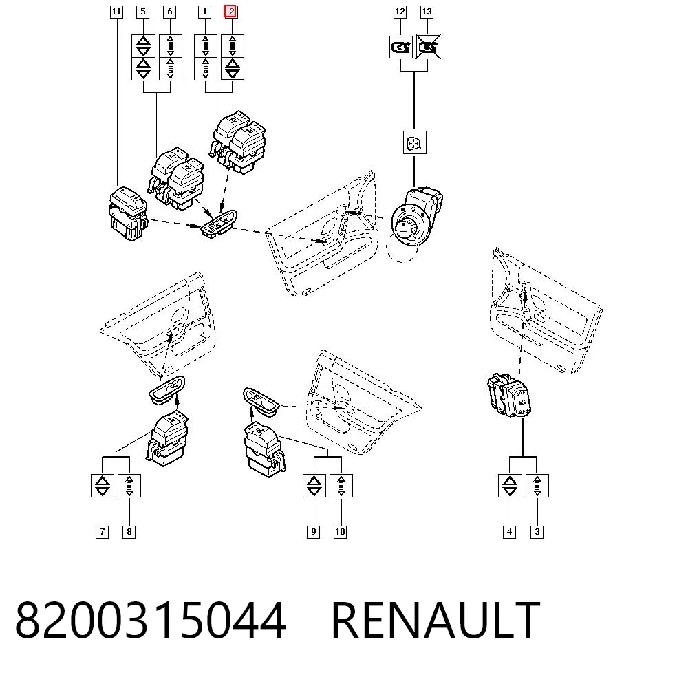 8200315044 Renault (RVI) Botão dianteiro esquerdo de ativação de motor de acionamento de vidro