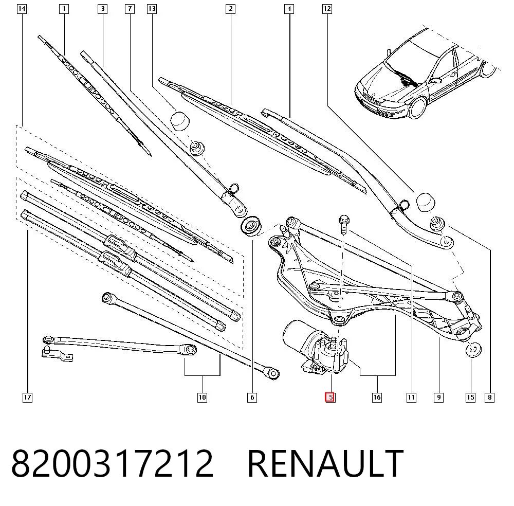 Motor de limpador pára-brisas do pára-brisas para Renault Laguna BG0, BG1
