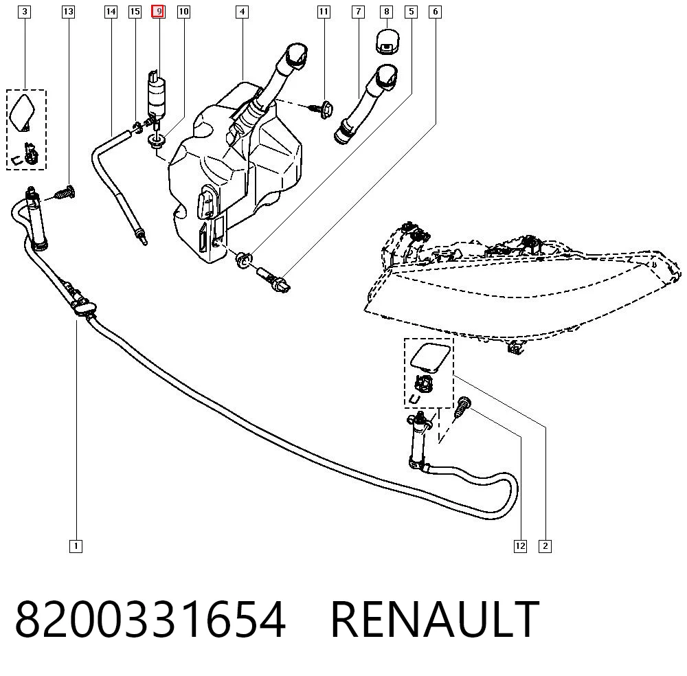 8200331654 Renault (RVI) Bomba do motor de fluido para lavador das luzes