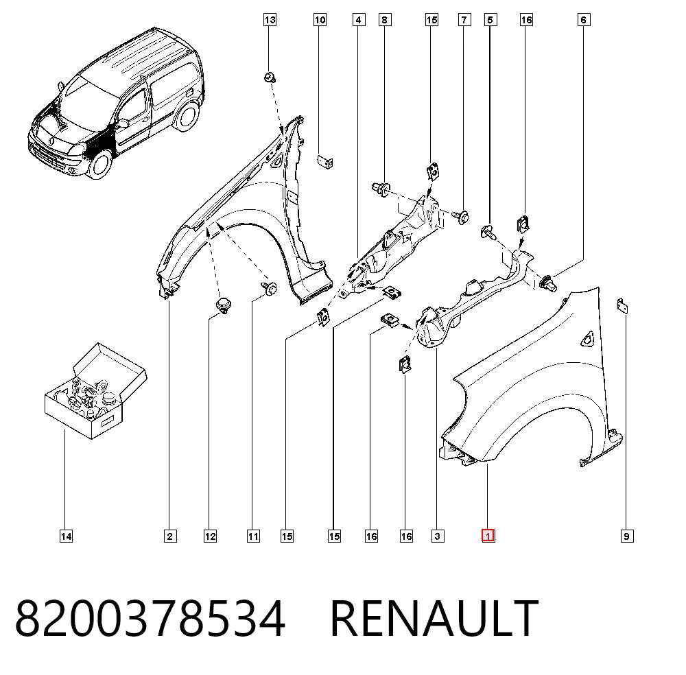  Pára-lama dianteiro esquerdo Renault Kangoo II monovolume (KW0, KW1) (2008 - 2021) II