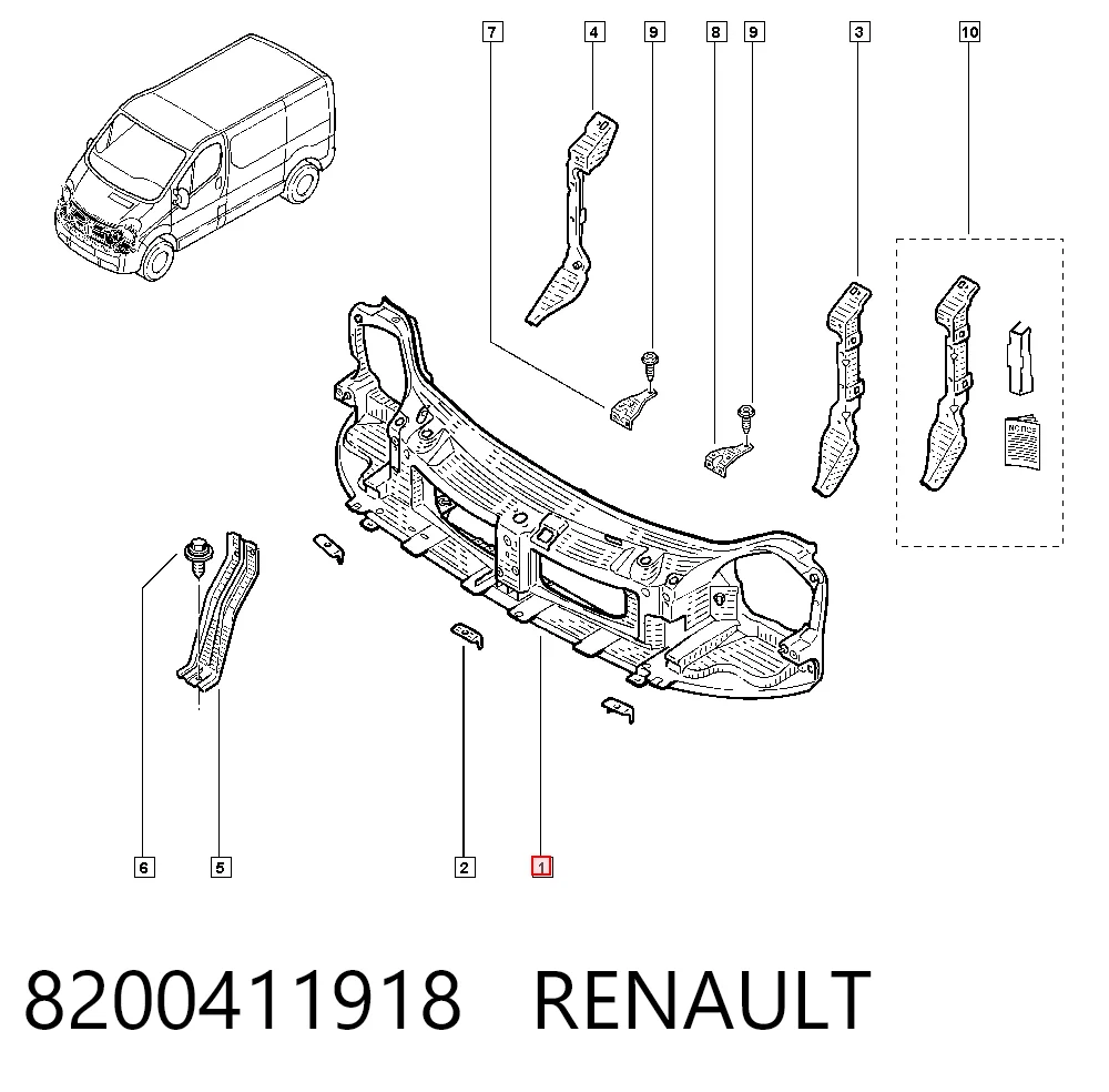  Suporte do radiador montado (painel de montagem de fixação das luzes) Renault Trafic II сaixa (FL) (2001 - 2014) II