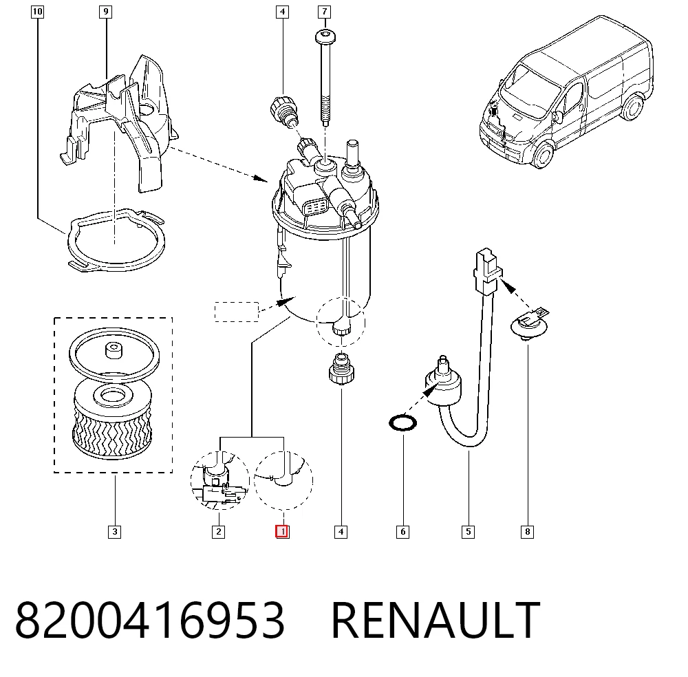 Caixa de filtro de combustível para Renault Trafic II FL