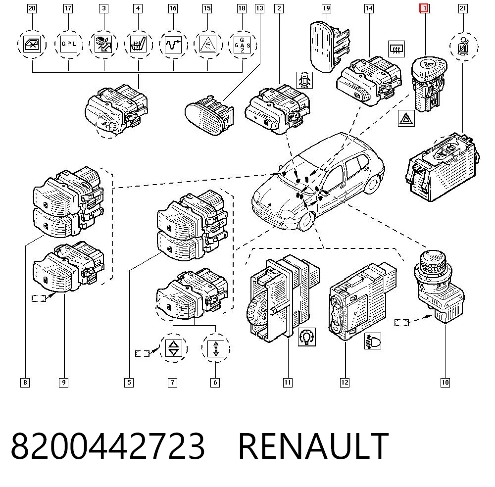 8200442723 Renault (RVI) Botão de ativação do sinal de emergência
