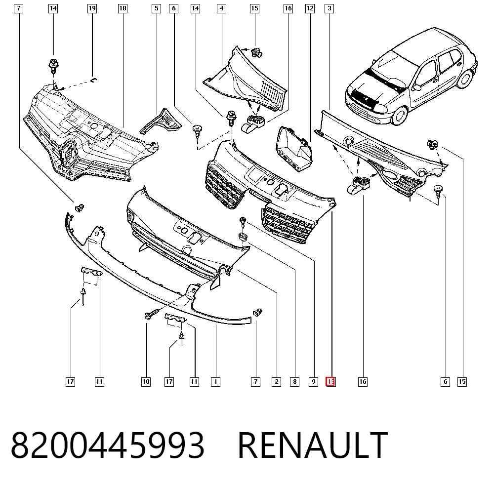 Grelha do radiador para Renault Clio III BR01, CR01