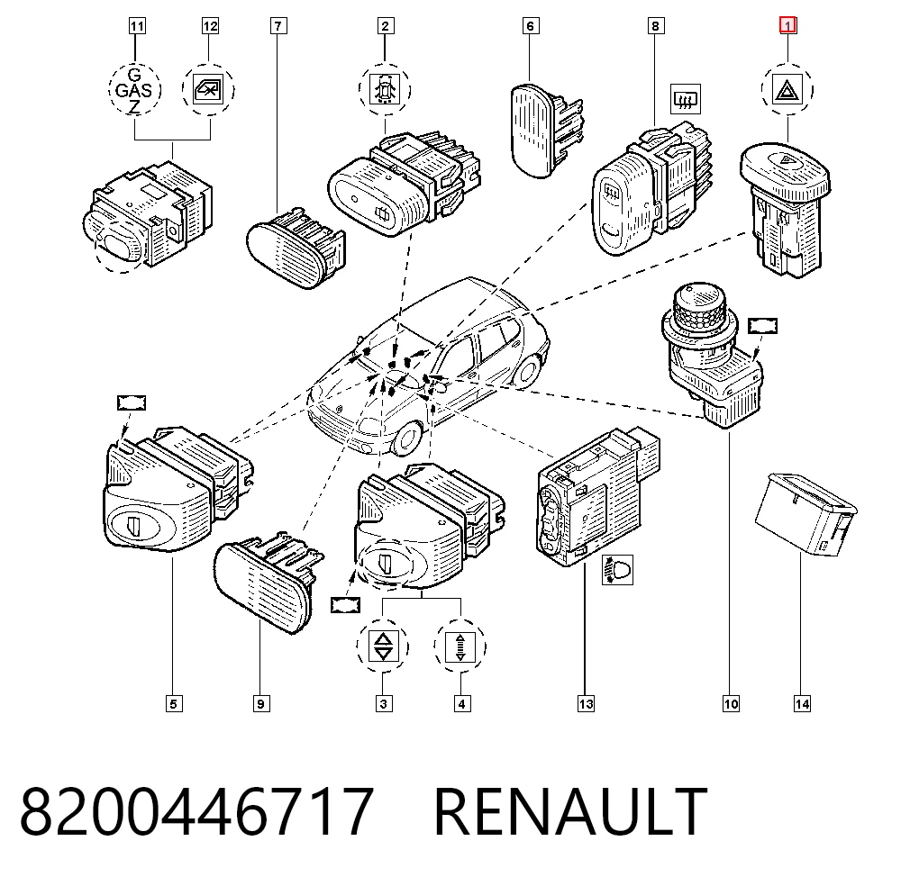 8200446717 Renault (RVI) Botão de ativação do sinal de emergência