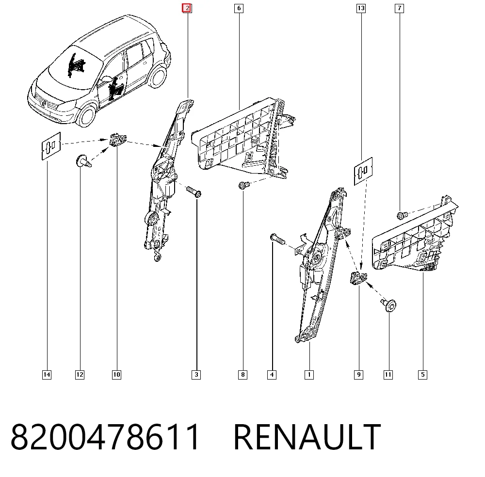 Mecanismo de acionamento de vidro da porta dianteira direita para Renault Scenic JM0, JM1