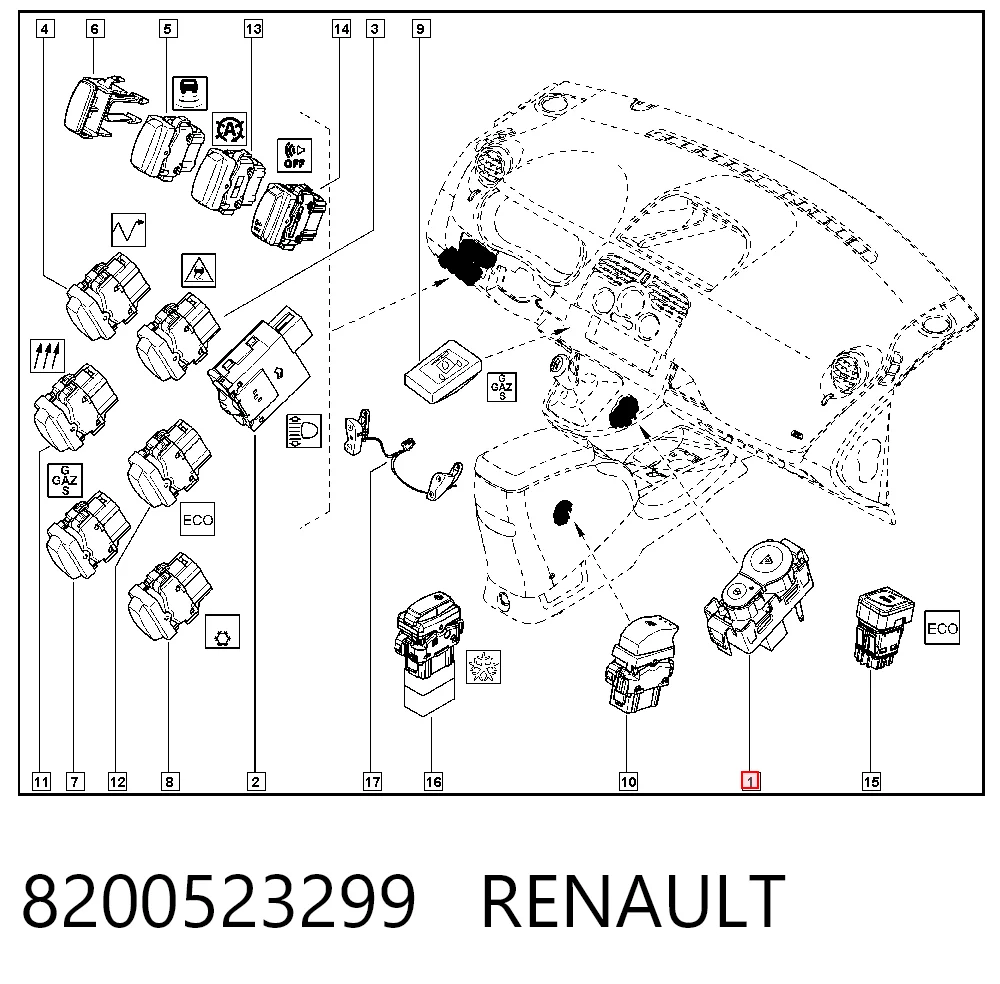 Botão de ativação do sinal de emergência VAG 8200523299 preço, a partir de 13,46 USD