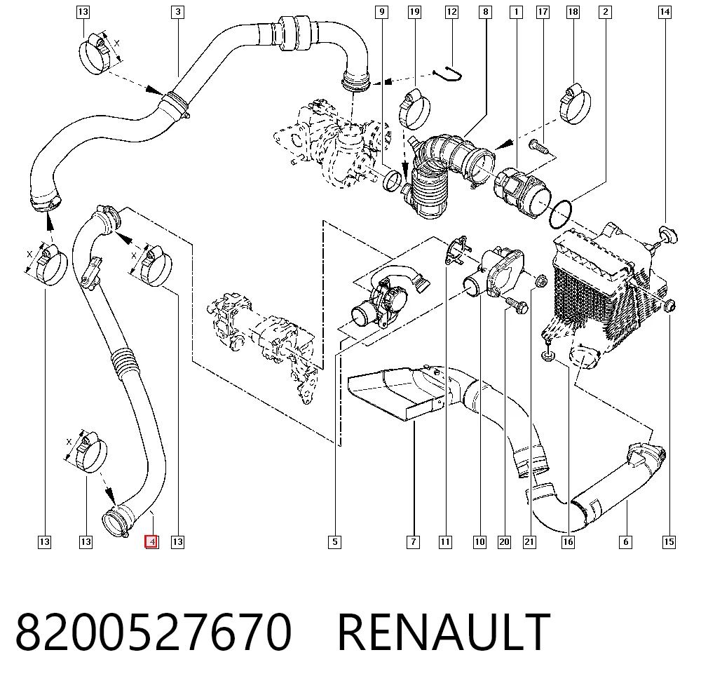 8200527670 Renault (RVI) Mangueira (cano derivado) de intercooler
