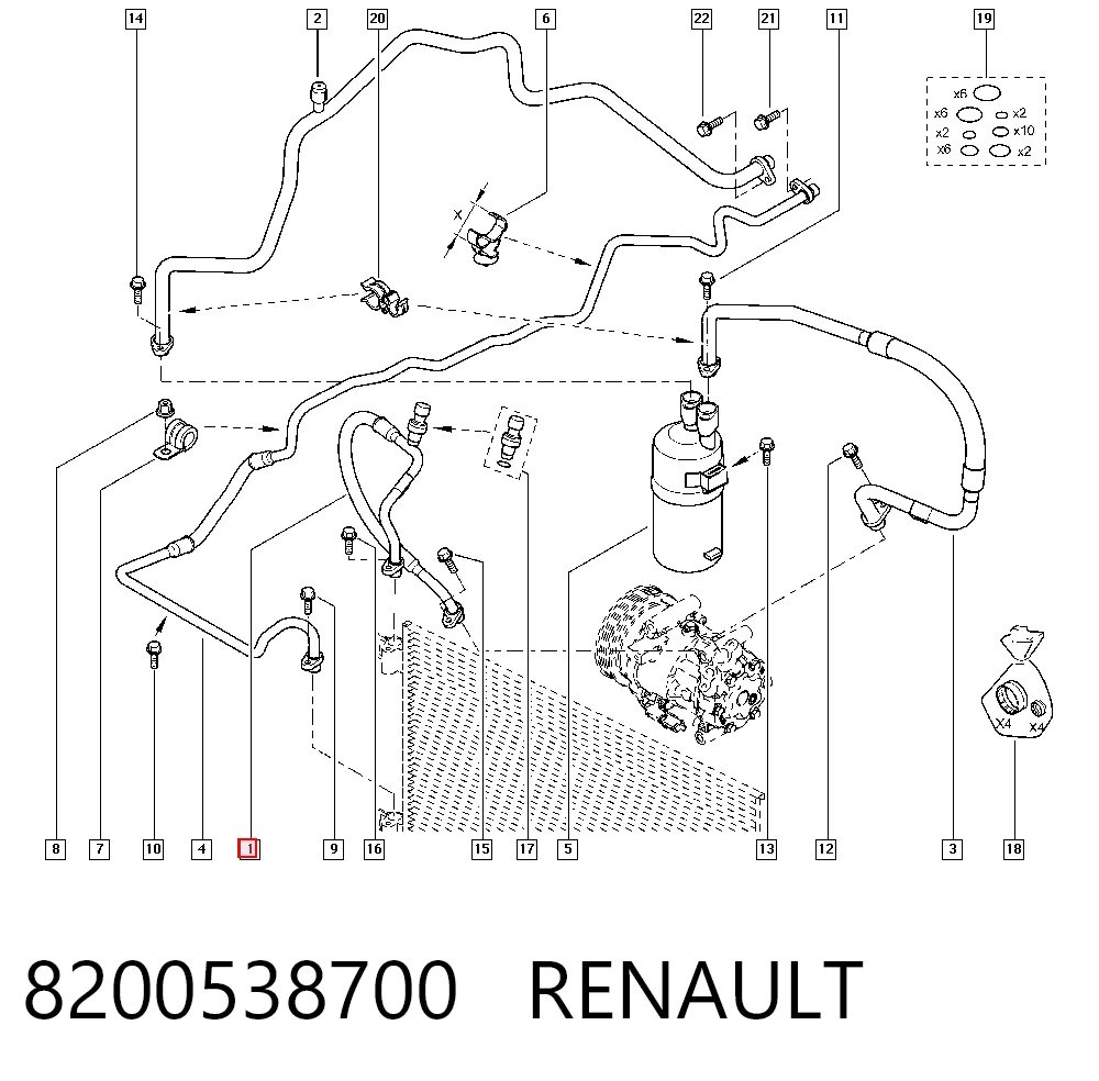 8200899766 Nissan/Infiniti Mangueira de aparelho de ar condicionado, desde o compressor até o radiador