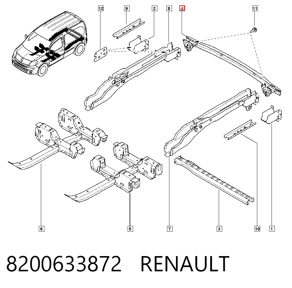 Reforçador do pára-choque traseiro para Renault Kangoo II KW0, KW1