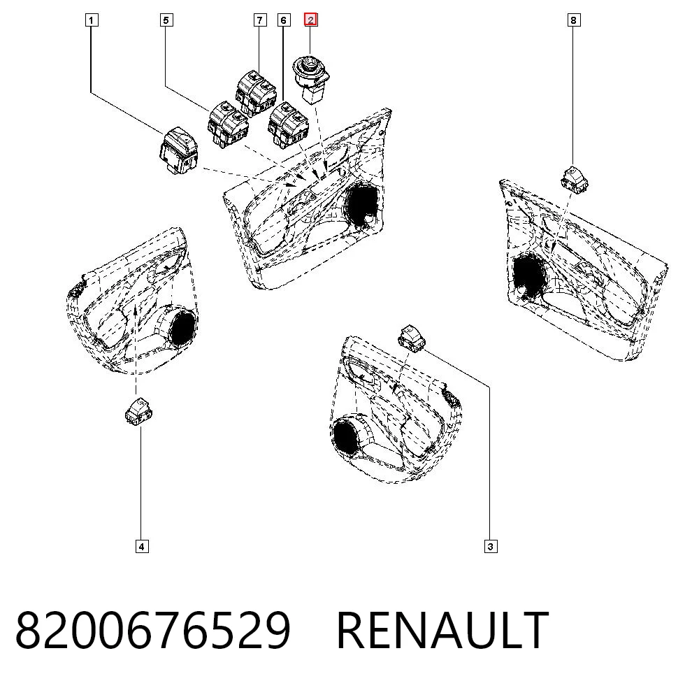 8200676529 Renault (RVI) Unidade de controlo dos espelhos de retrovisão, na porta