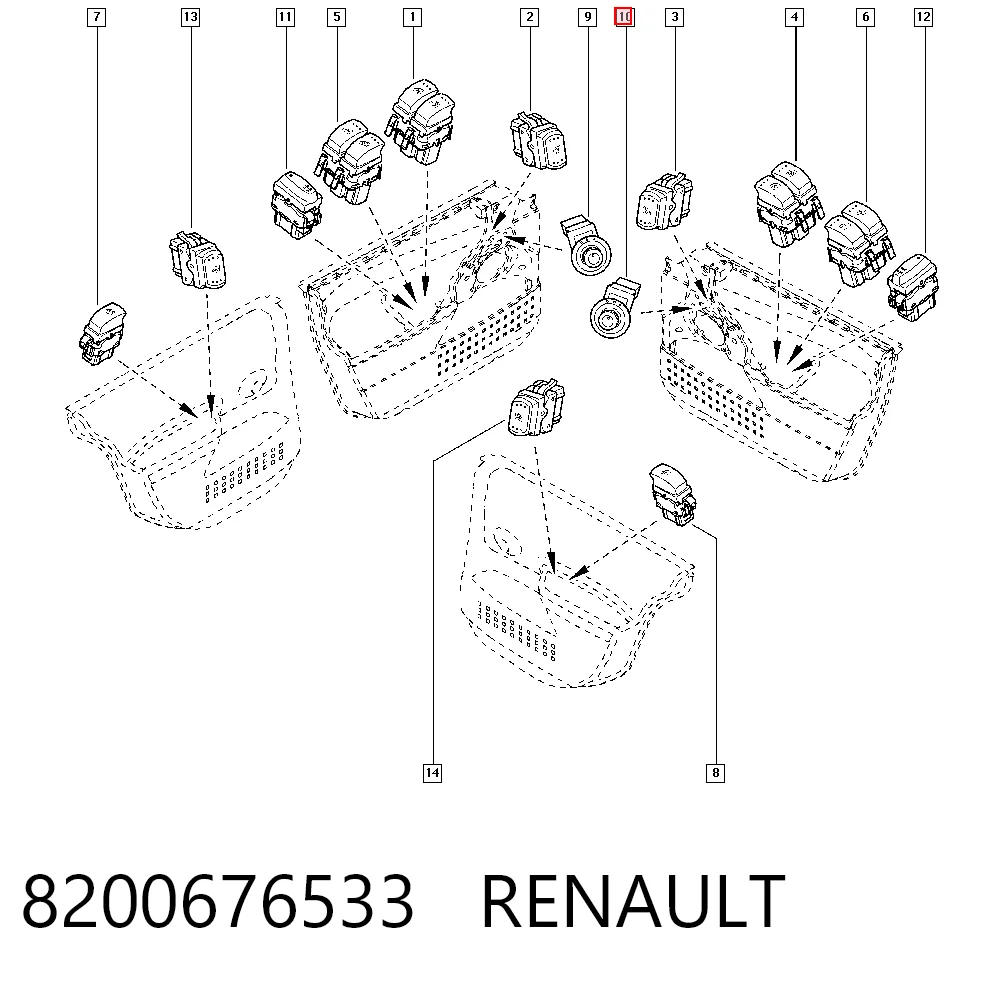 8200676533 Renault (RVI) Unidade de controlo dos espelhos de retrovisão, na porta