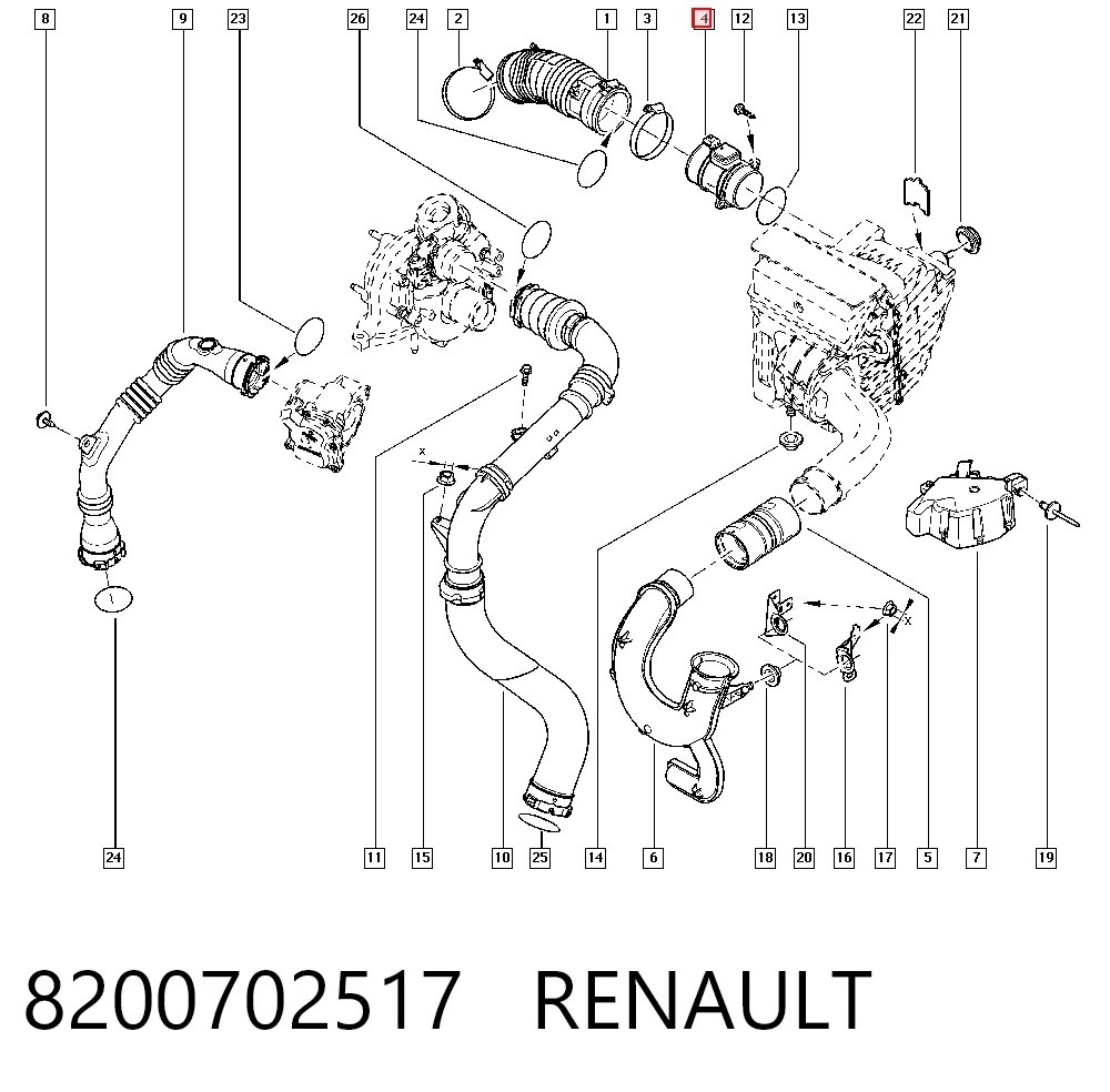 8200702517 Renault (RVI) Sensor de fluxo (consumo) de ar, medidor de consumo M.A.F. - (Mass Airflow)