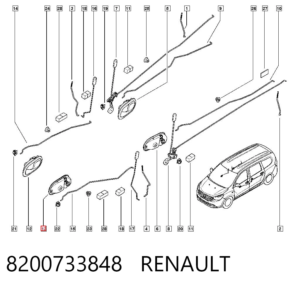 8200733848 Renault (RVI) Maçaneta interna dianteira/traseira da porta esquerda