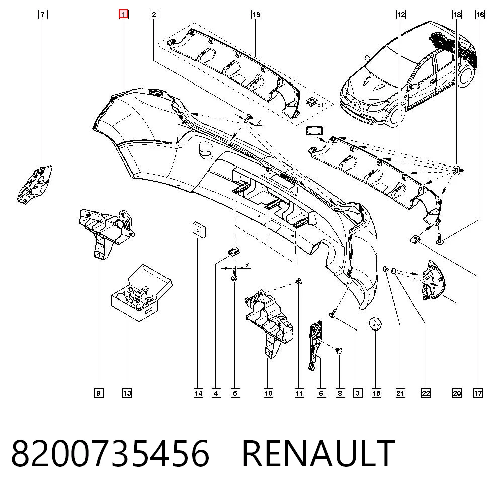 Pára-choque traseiro para Dacia Sandero BS0, 1