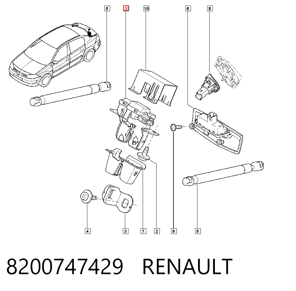 8200747429 Renault (RVI) Fecho de tampa de porta-malas (de 3ª/5ª porta traseira)