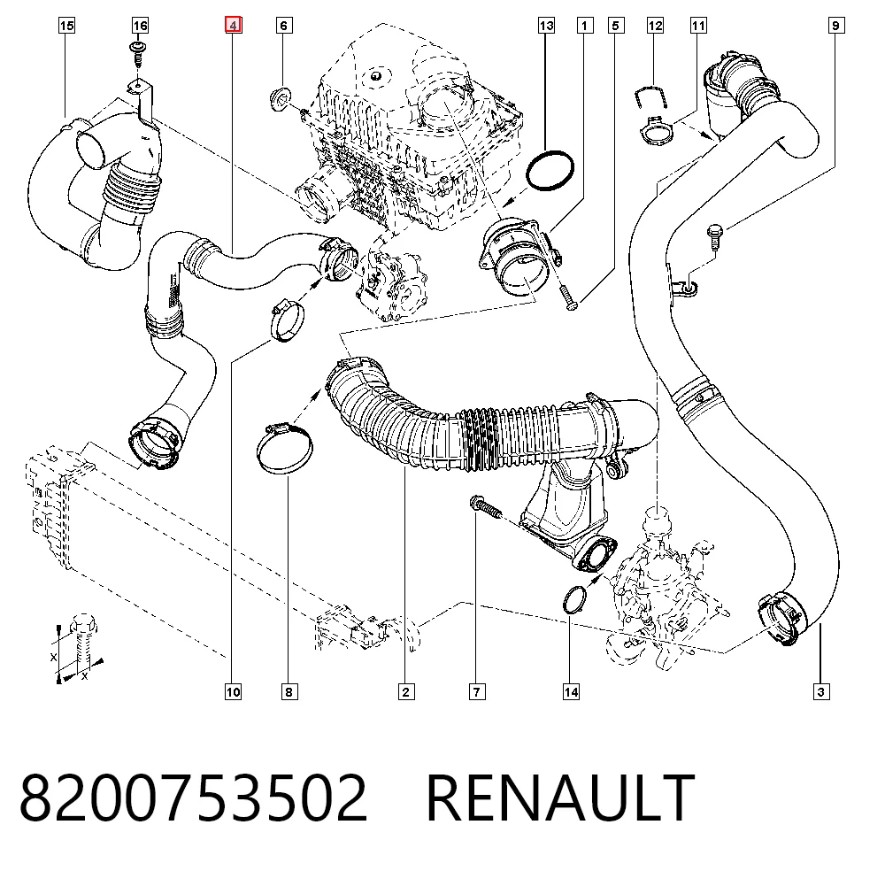 8200753502 Renault (RVI) Mangueira (cano derivado) de intercooler