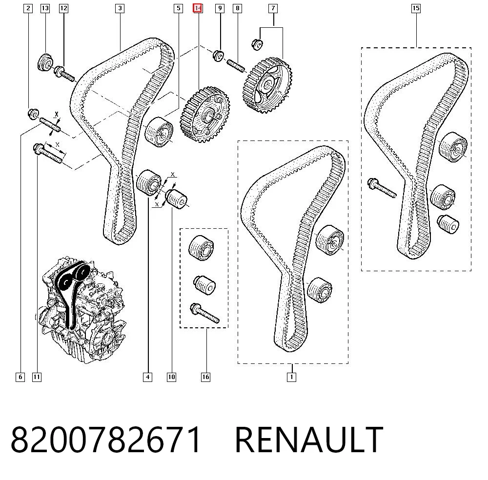 8200782671 Renault (RVI) Engrenagem de cadeia de roda dentada da árvore distribuidora de admissão de motor