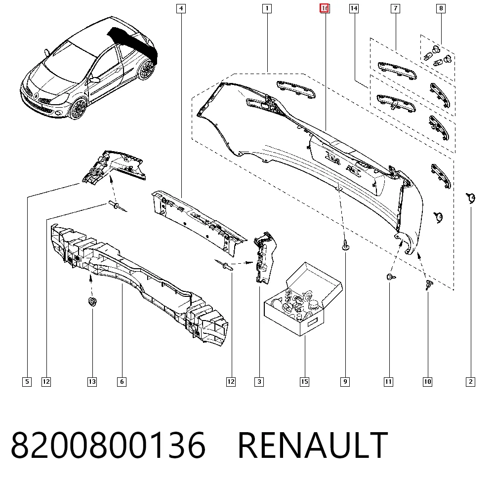  Pára-choque traseiro Renault Clio III hatchback (BR01, CR01) (2005 - 2014) III