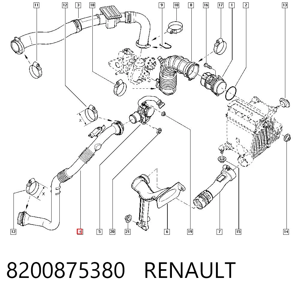 8200875380 Renault (RVI) Mangueira (cano derivado) de intercooler